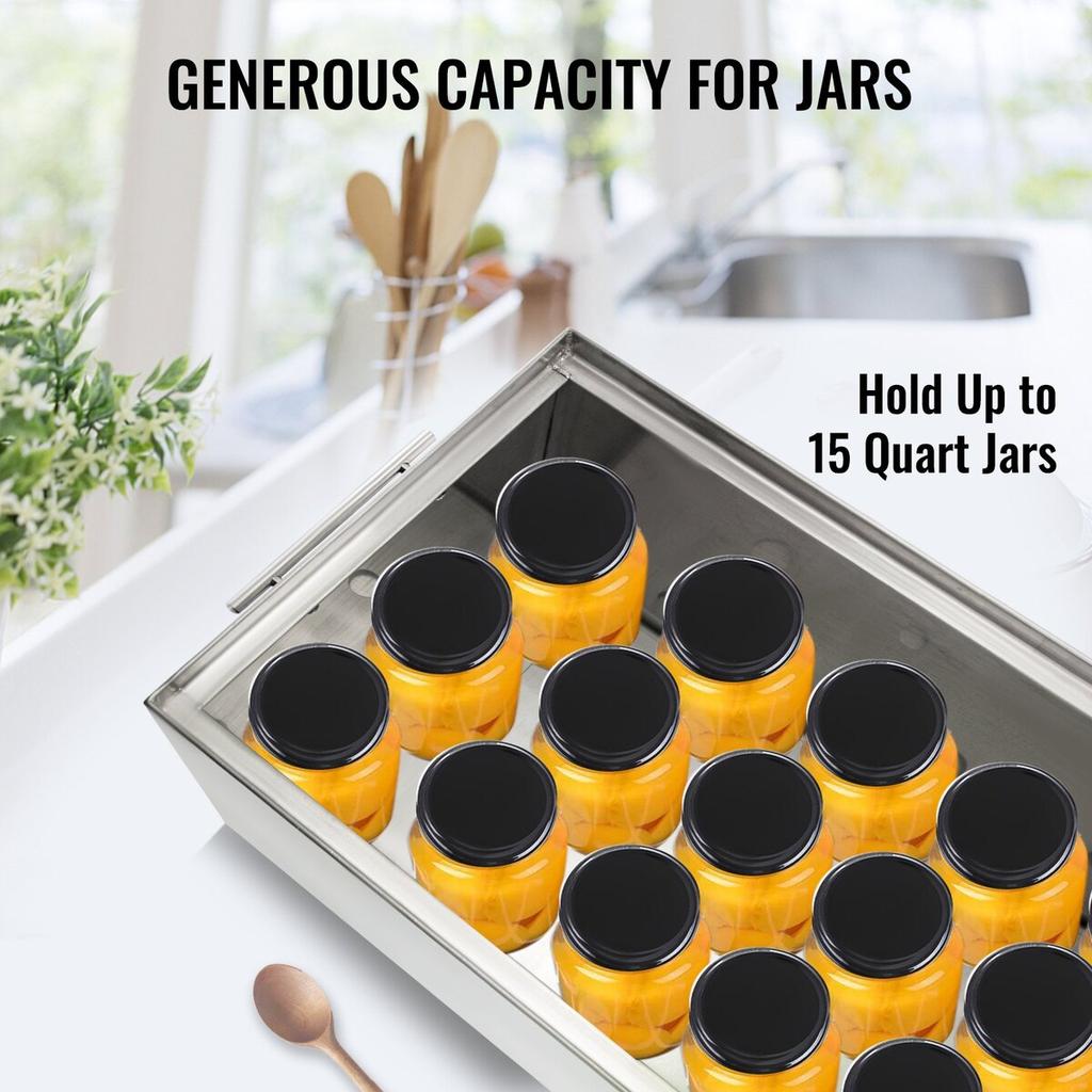 Water Bath Canner, 15 Quart Stove Top Canner Pot, Boiling Water Canners with 2 Canning Racks, 304 Food Grade Stainless Steel Large Stock Pot, Flat