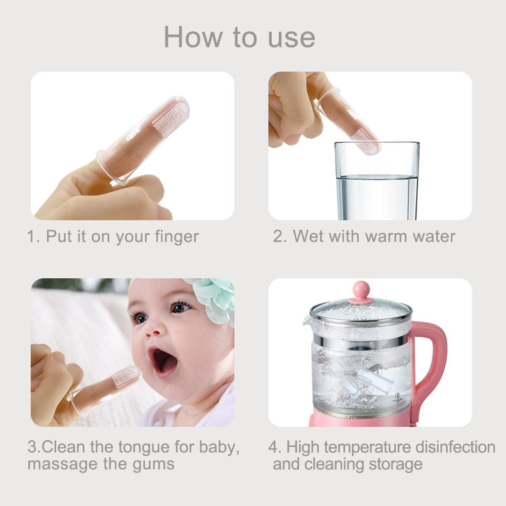 Baby Finger Toothbrush with Storage Box Soft Silicone Infant Tooth Brush Training Teething Newborns Massage for Oral Care