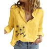 Women Fashion Buttoned Shirt Ladies Casual Long Sleeve Linen Top Floral Print Blouse