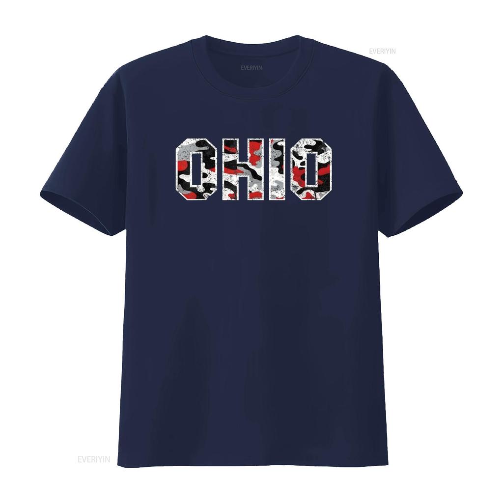 State Of Ohio Ohioan Trendy Distressed Camo Designs T Shirt Vintage Washed Stretched Streetwear Breathable Fashion