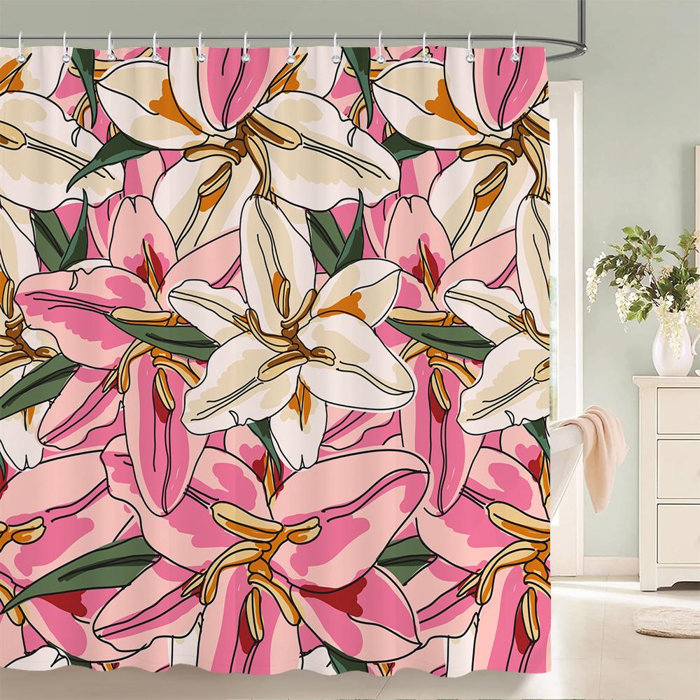 1 шт. элегантная водонепроницаемая шторка для душа из ткани с принтом розы, романтичное и модное украшение для ванной комнаты с розами, с крючками