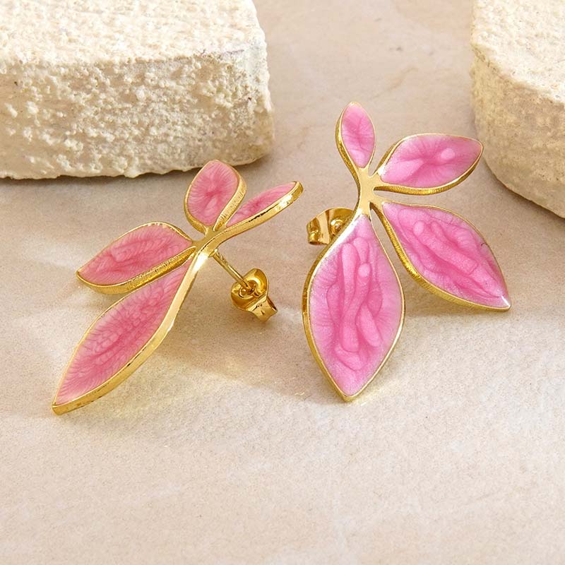 Stainless Steel Colorful Dripping Oil Flower Stud Earrings for Women Vintage Gold Color Petal Temperament Earrings Jewelry Gifts