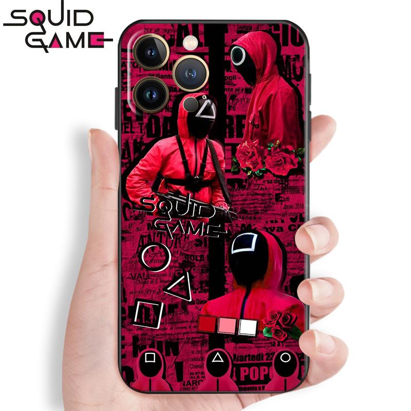 Чехол для телефона с изображением кальмара для Apple iPhone 13 12 11 Pro Mini X XR XS Max 5 5S 6 6S 7 8 Plus SE 2020, чехол из жидкого кремния с черной задней панелью