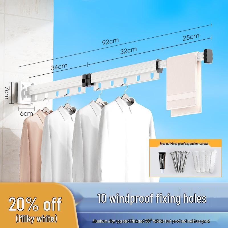 Punch-Free Suction Cup Folding Clothes Drying Rack with Retractable Rod – Invisible and Compact for Bathroom and Window Use