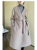 Women's Double-Faced Wool Overcoat with Tie Waist - Extra Long Lapel, Autumn/Winter.