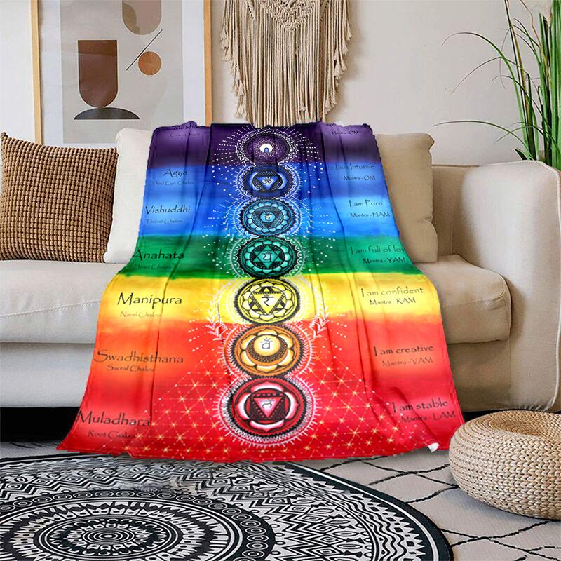 1PC Yoga Elements printed blanket, all season lightweight home office outdoor nap multifunctional blanket A12