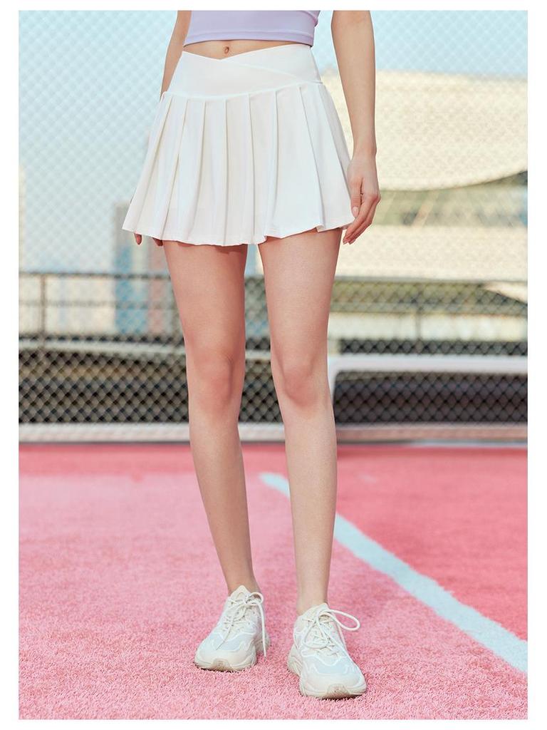 Women's Pleated Two-in-One High-Waist Yoga Skirt with Anti-Exposure Design & Back Pocket for Tennis or Badminton.