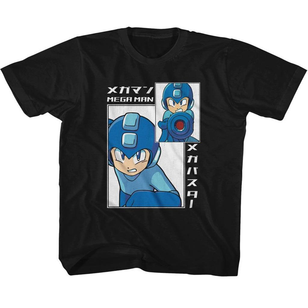 Mega Man Big And Small Rectangle Black Youth T-Shirt