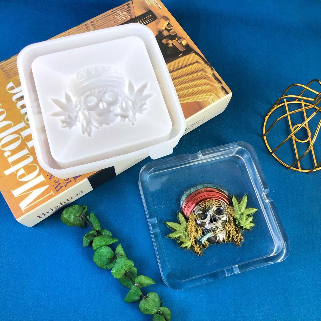 Форма для пепельницы в виде черепа и листа, легко моющаяся силиконовая форма для литья, форма для ручной работы, офисный аксессуар для DIY-энтузиастов