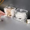 Desktop Transparent Plastic Storage Box for Toothpicks and Cotton Swabs, with Cover - Multi-functional Makeup Remover and Cosmetic Cotton Organizer.