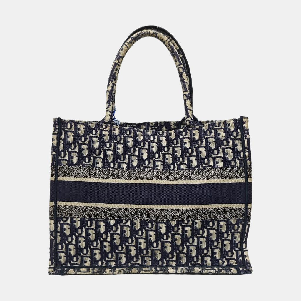 [Б/У] Сумка-тоут Book Tote, средняя, синий холст, вышитый монограмма, ручная сумка - Хорошее состояние #1IIT0IQ