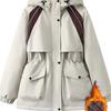 European fat mm large size autumn and winter new contrasting colors hooded thickened warm padded jacket waist and thin