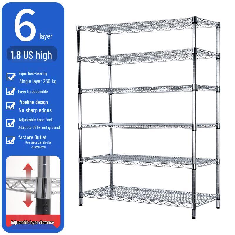 Chrome Wire Mesh Multi-layer Storage Rack - Stainless Steel Shelving for Household and Warehouse.