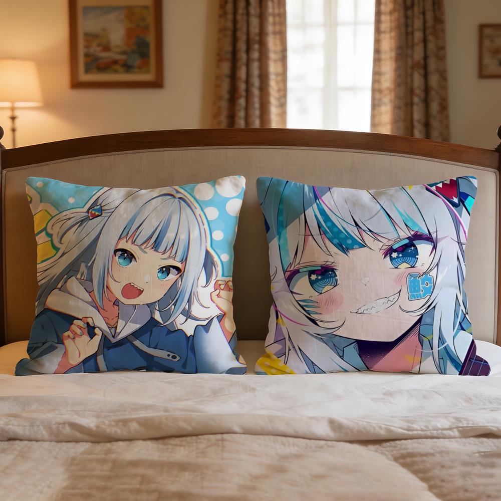 Character Gawr Gura Cushion Cover 1Pcs Decorative Covers Soft Cushion Case For Sofa Couch Decor 40X40 45X45 Pillowcases