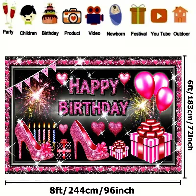 2D Glam Pink Birthday Backdrop for Night Out or Bachelorette Party Photoshoot