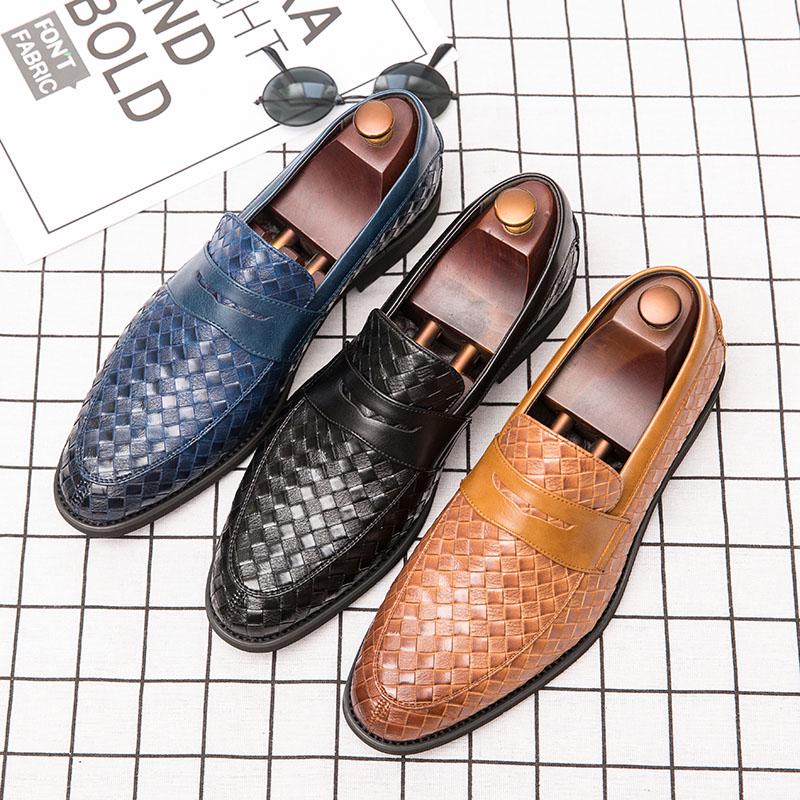 Fashion Luxury Brand Men's Shoes Moccasins Loafer Shoes Men Casual Leather Weave Pattern Slip On Shoes Mens Dress Shoes Platform Shoes