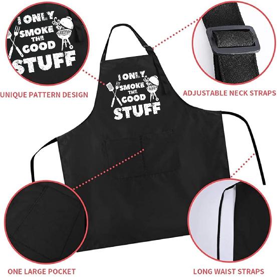 Rosoz Funny BBQ Black Chef Aprons for Men, Adjustable Kitchen Cooking Aprons for Men, Dad, Husband - Birthday, Father's Day