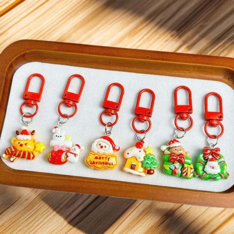 1/6Pcs Cute Student Gift Set of Cartoon Santa Claus Pendant Keychains, Ideal for Christmas Party.