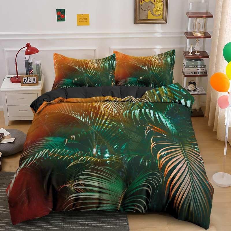 3D Printed Duvet Cover Set with Pillowcases Tropical Rainforest Bedding Set Green Tropical Plants Leaves Printed Bedding Set