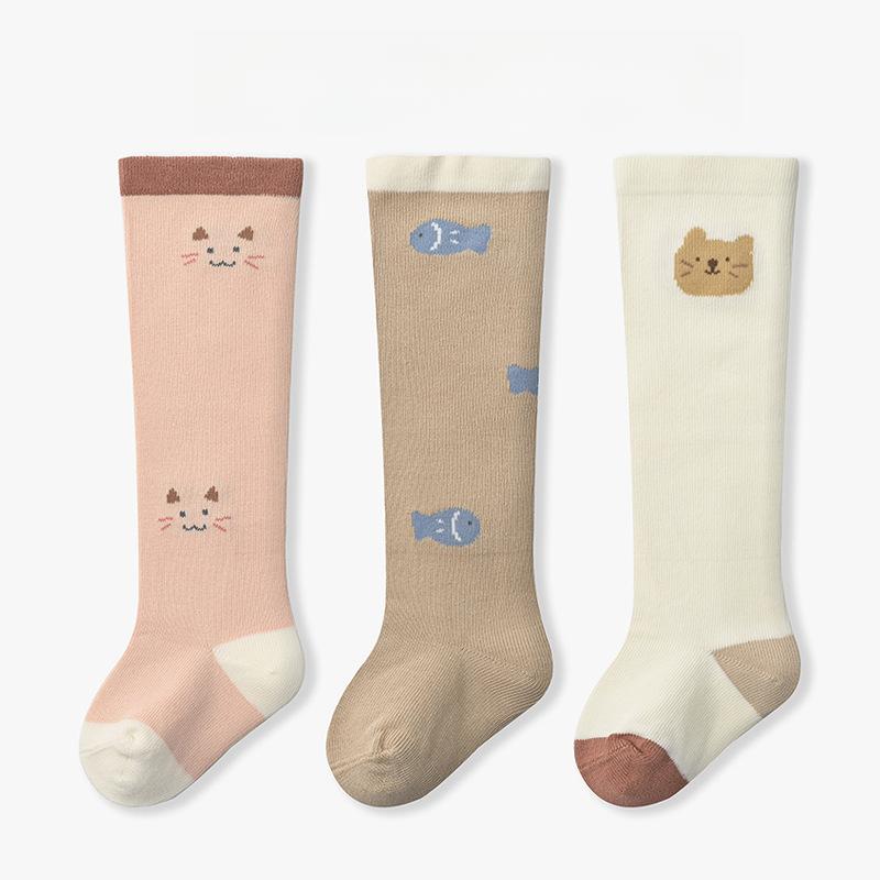 3 пары/лот Детские гольфы до колена Детские для девочек и мальчиков Мягкие хлопковые длинные носки Милые испанские полосатые однотонные детские носки для 0-3 лет