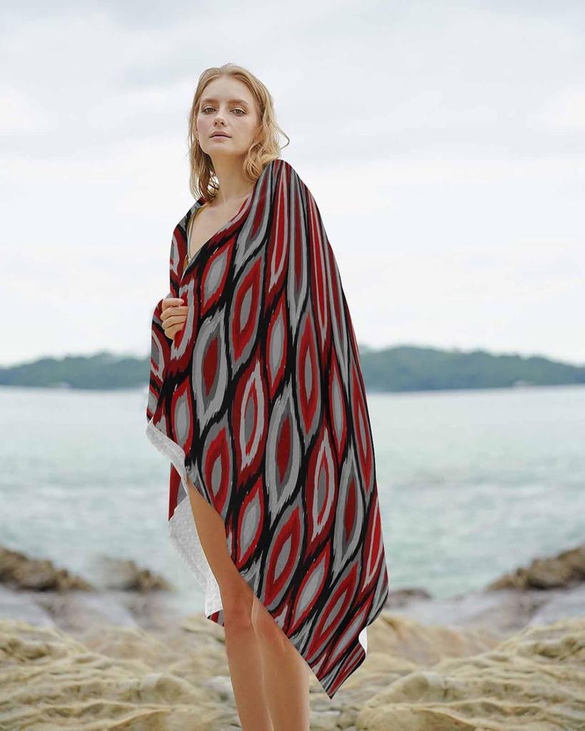 Beach Towel Modern Diamond Pattern Bath Pool Towels Red Geometric Lines Soft Absorbent Lightweight Large Quick Dry Swim Towels