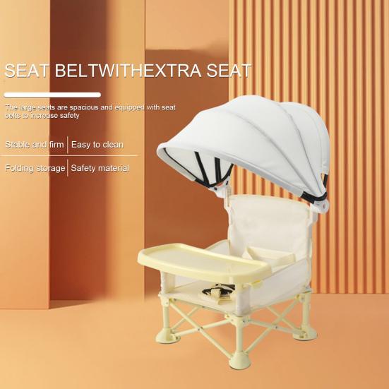 Portable Baby High Chair Folding Toddler Camping Chair Dining Seat Adjustable Safety Belt Multifunctional Booster Seat with Removable Tray
