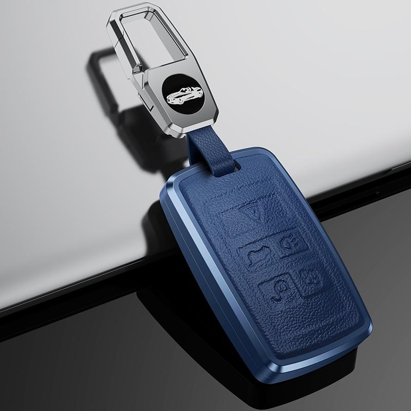Aluminum Alloy Leather Car Key Case Cover for Land Rover Defender Discovery Sport Range Rover Sport Velar Evoque Jaguar XE XF