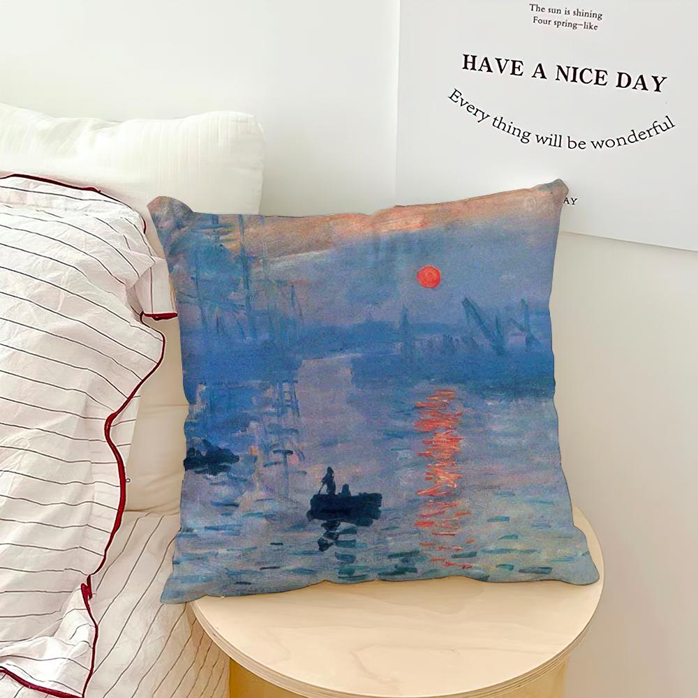 Водяные лилии Клод Моне Изобразительное искусство Наволочка для дивана Гостиная Спальня Изголовье Спинка Подушка Квадратная Подушка Время Сна