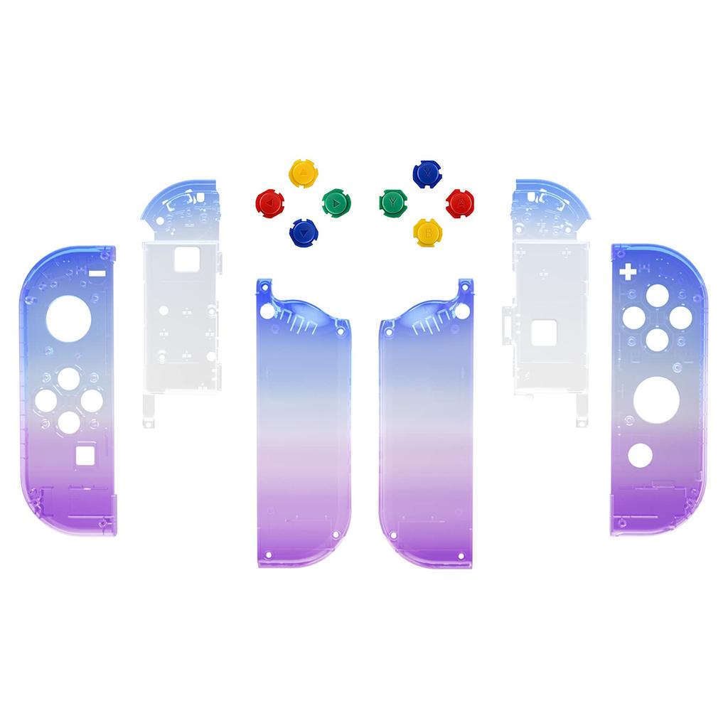 eXtremeRate Handheld Controller Housing Case Compatible with Switch Joycon and Switch OLED Clear Gradient Color Replacement Shell DIY Replacement Case