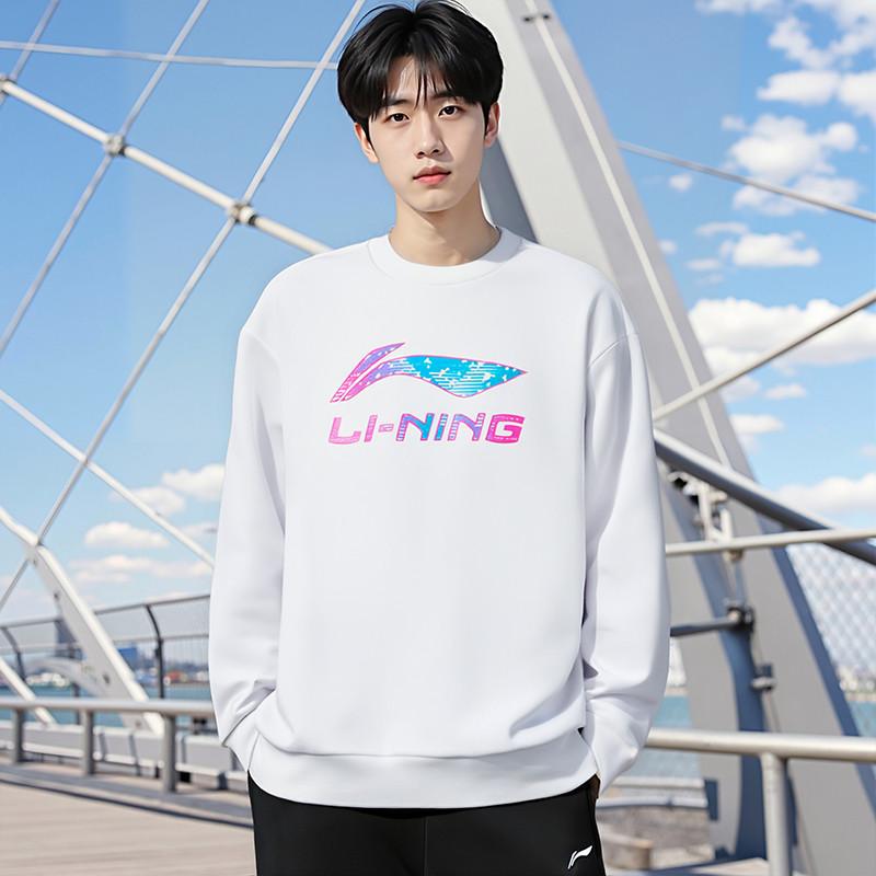 Li Ning Sweatshirts Unisex White Crew Neck Thickened Regular AWDVG99-2