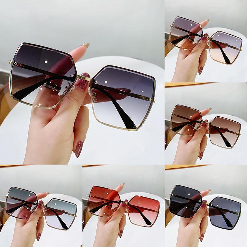 Винтажные солнцезащитные очки без оправы для женщин, новая тенденция, большая оправа, градиентный цвет, универсальные мужские очки, очки