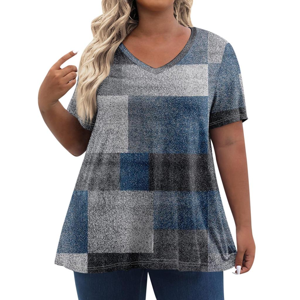 Женские топы больших размеров, шорты с рукавами, рубашки с V-образным вырезом, повседневная одежда, топы с принтами