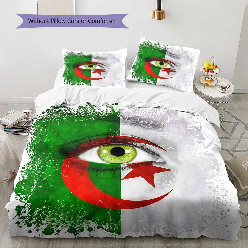 Algeria National Football Team Pattern Bedding,Quilt Set Quilt Cover Pillowcase Home Birthday Gift(1 * duvet cover + 2 * pillowcase, without core)