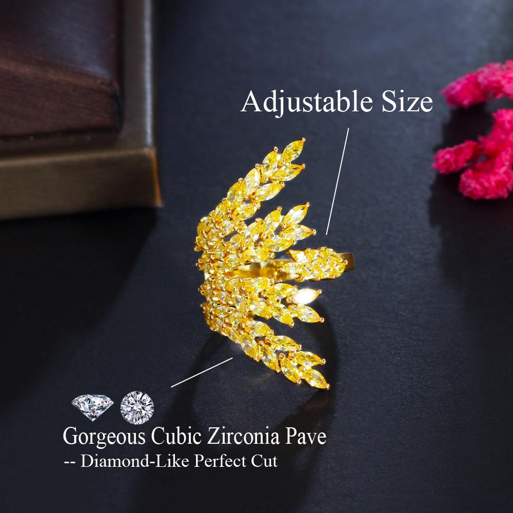 Ювелирные изделия CMM с регулируемым размером, великолепные большие массивные листовые ветки с кубическим цирконием, готические вечерние обручальные кольца для женщин