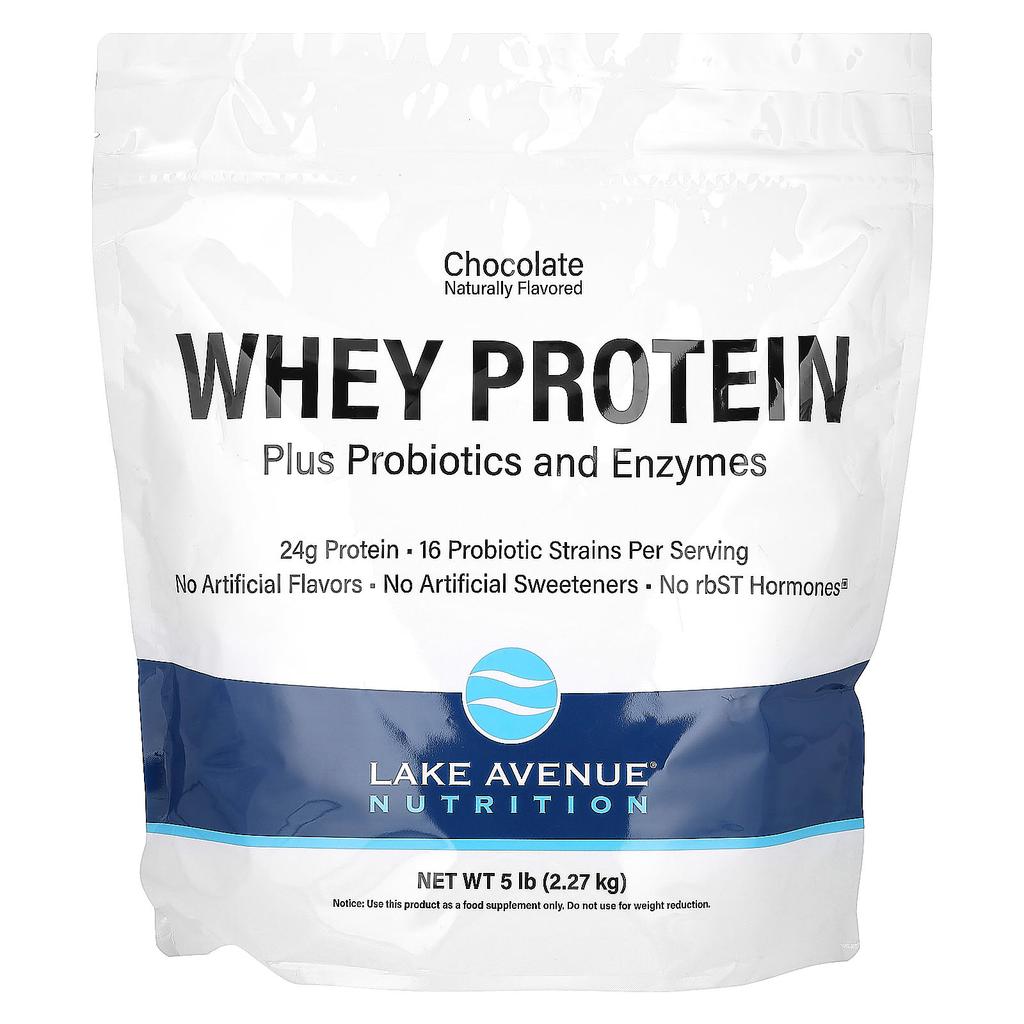 Lake Avenue Nutrition Whey Protein + Probiotic, Chocolate Flavor, 5 Lb (2.27 Kg)