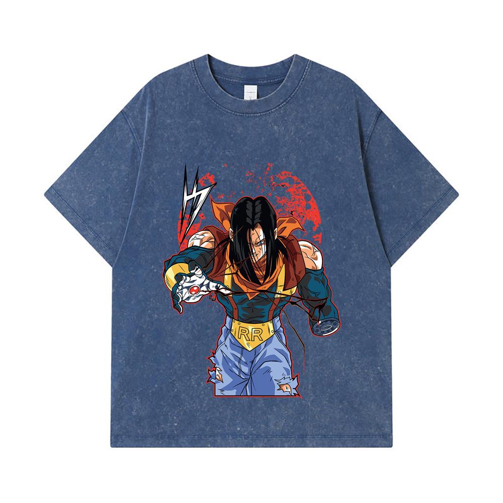 275 GSM Washed T-shirts 100% Cotton Dragon Ball V48 Android 17 Print Unisex Heavy Cotton T Shirt