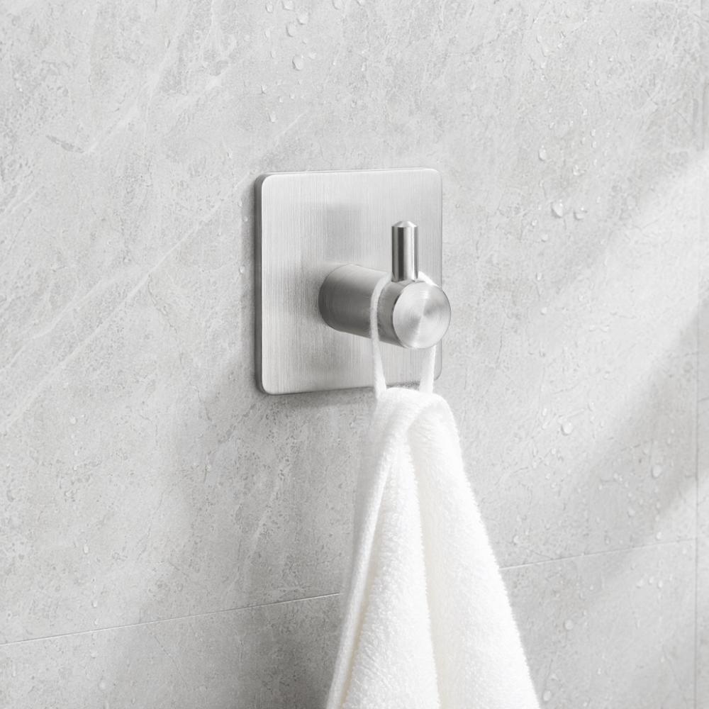 2 PCS Silver Coat Hook Stainless Steel Towel Hook Practical Adhesive Hook Kitchen Bathroom Bedroom