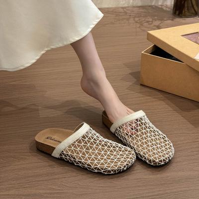 Модная сетчатая верхняя одежда на плоской подошве, серебристая сумка, полутапочки, женская обувь 2025, новые летние крутые тапочки на мягкой подошве