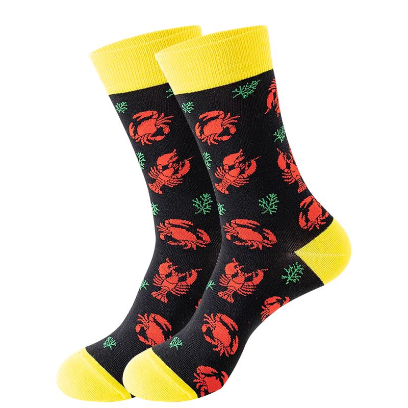 Новые модные мужские носки японские носки Harajuku Happy Cartoon Socks носки с морским коньком, крабом, креветкой, коралловыми носками, трендовые мужские чулки, забавные носки