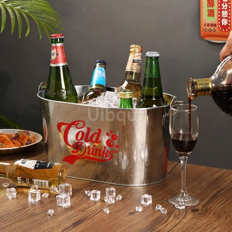 Internet Celebrity Retro Beer Beverage Ice Bucket High Aesthetic Home Handheld Tin Ice Bucket Camping Bar KTV Tonneau En Bois