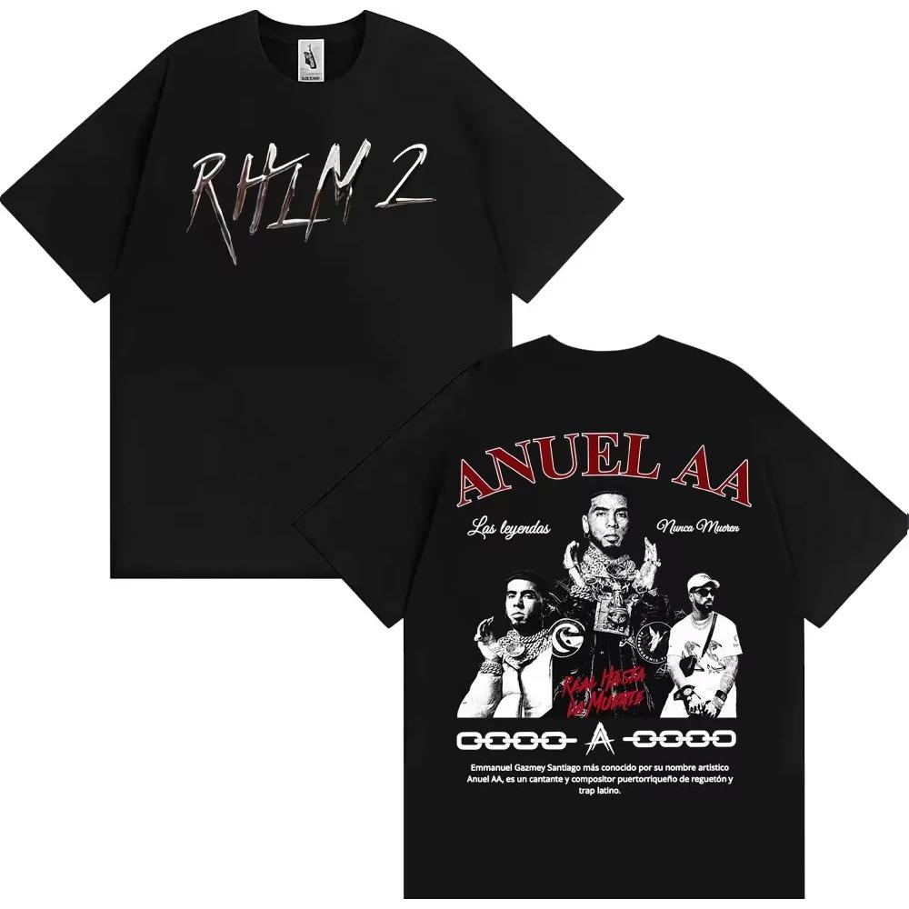 Rapper Anuel AA Rhlm 2 Album 2025 World Tour T Shirts Men Clothing Hip Hop High Street T-shirt Vintage Casual Oversized Tshirts