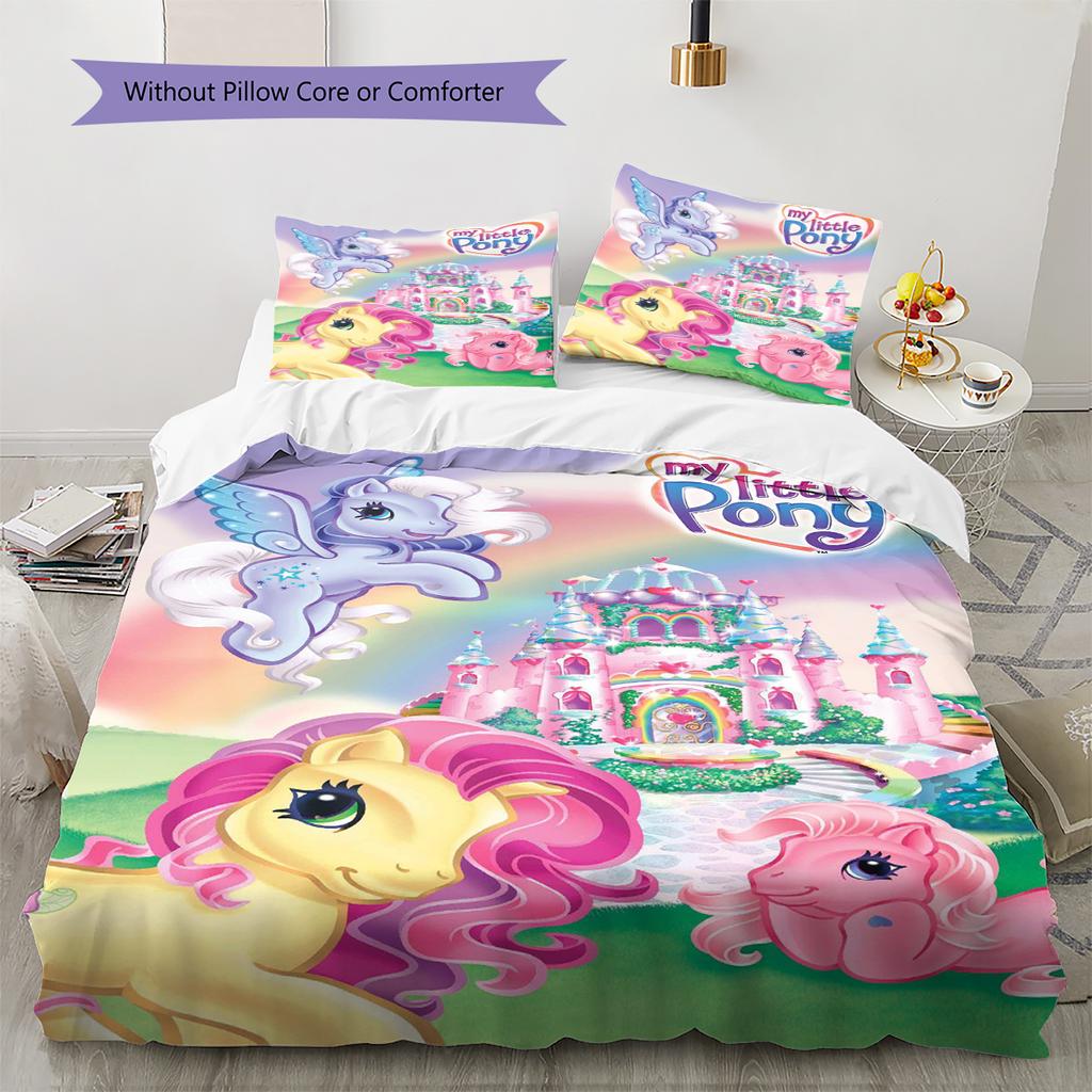 Постельное белье с рисунком My Little Pony Комплект одеял Покрывало Наволочка Домашний Декор Подарок (1 пододеяльник + 2 наволочки, без наполнителя)