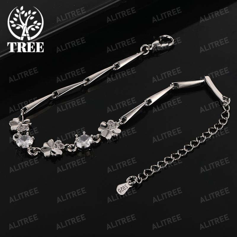 ALITREE 18K Gold 925 Sterling Silver Zircon Flowers Chain Bracelets For Woman Party Wedding Charm Jewelry Fashion Birthday Gift