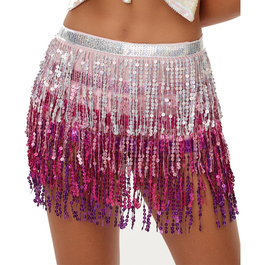 Женская сексуальная юбка с высокой талией, расшитая пайетками, поясные аксессуары, шарф для танца живота с пайетками