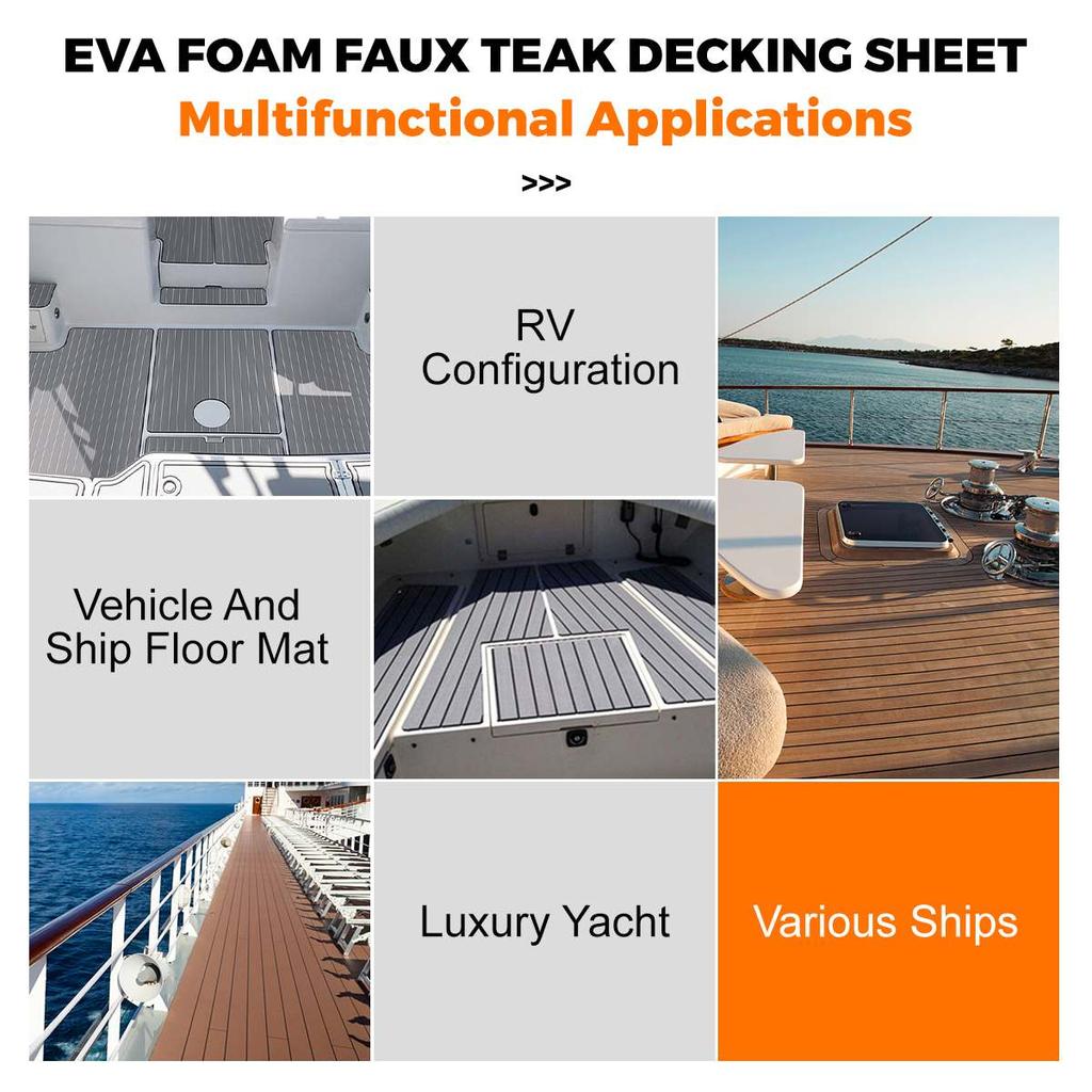 2.3M 2.4M 8 Styles Self-Adhesive EVA Foam Decking Sheet Faux Teak Synthetic Boat Marine Flooring Accessories Brown Gray Striped