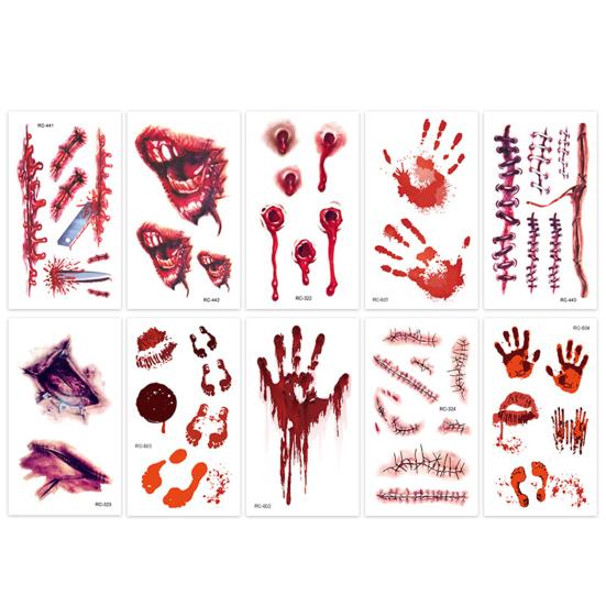10 шт. наклейки для татуировки на Хэллоуин, шрам, временный косплей, боди-арт, наклейка для детей, пасхальный палец, реалистичный узор, наклейки для лица, жуткая атмосфера, вечеринка, мероприятие