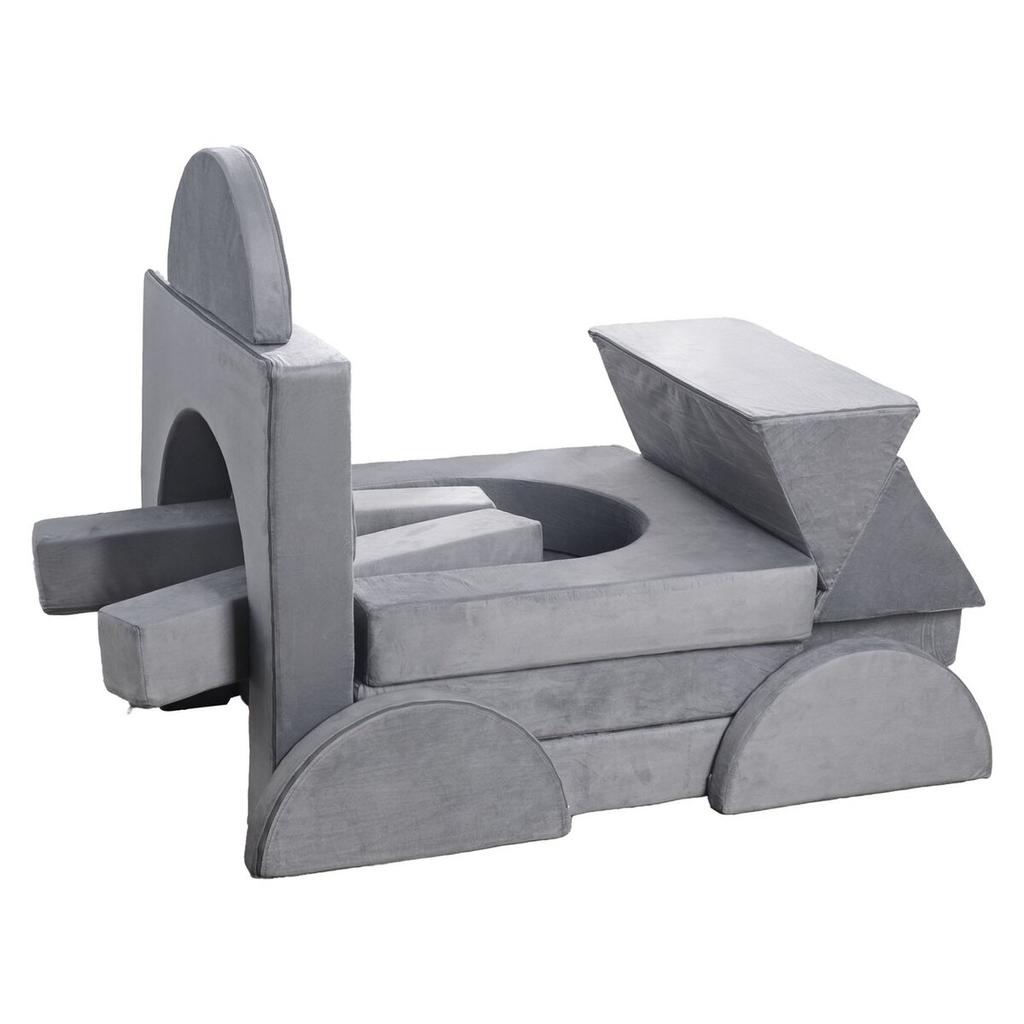 Modular Kids Play Couch, Sectional Toddler Sofa with Armrests, 28D Sponge & Short Pile, Convertible Kids Modular Couch DIY Creative Combination for