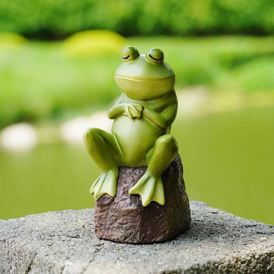 Yousheng спящая лягушка садовая статуя смоляная уличная лягушка украшение водонепроницаемая лягушка на камне фигурка для патио газон двор горшечные растения декор