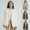 Women Suit Coat Collarless Long Sleeve Open Front Suit Jacket Solid Color Loose Fit