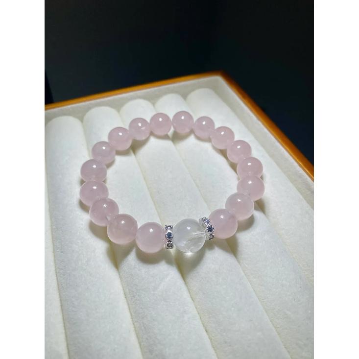 Natural pink crystal bracelet Simple Gentle Pink Crystal Elastic Bracelet for Women, Friendship Jewelry Gift